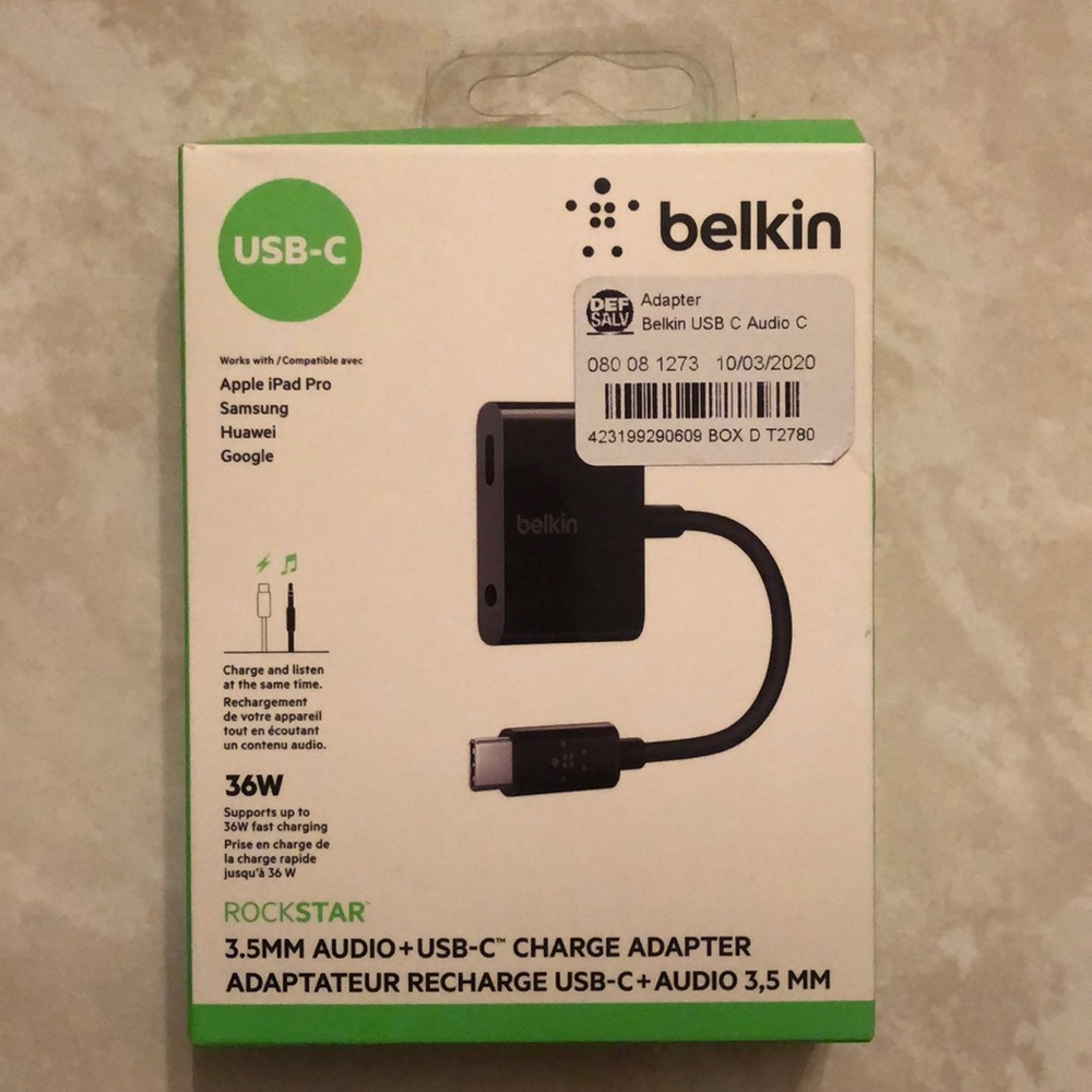 Belkin Rockstar 3.5mm Audio+USB-C Charge Adapter